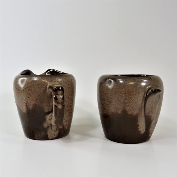 Vintage 1964 FRANKOMA Pottery Cream & Sugar 5DA & 5DB Plainsman Brown Satin - Picture 3 of 9